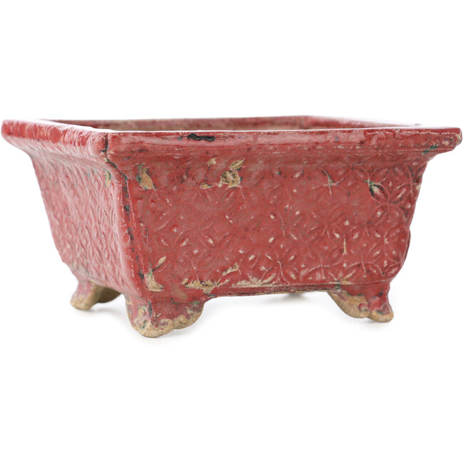 Vaso bonsai rettangolare rosso di Koto Chukan - 125 x 107 x 67 mm