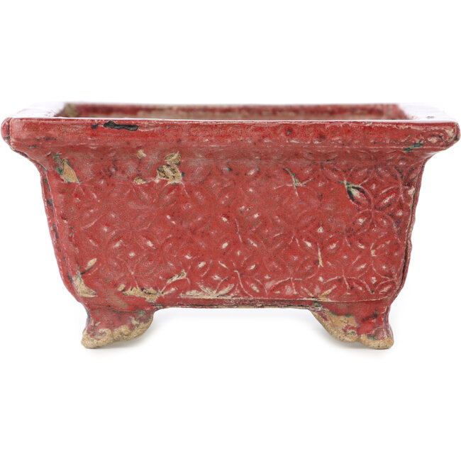 Vaso bonsai rettangolare rosso di Koto Chukan - 125 x 107 x 67 mm