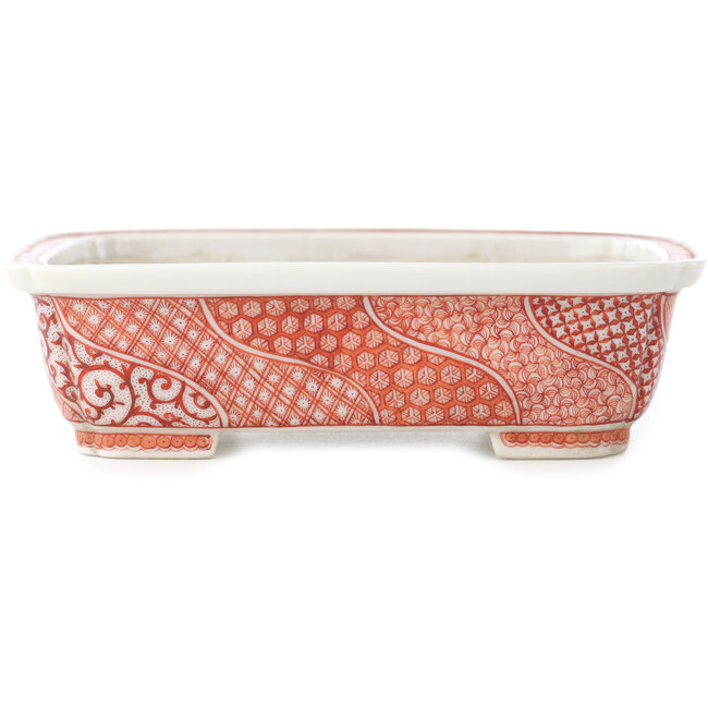 Rectangular white and red  bonsai pot by Joshu Katsuyama - 152 x 120 x 40 mm
