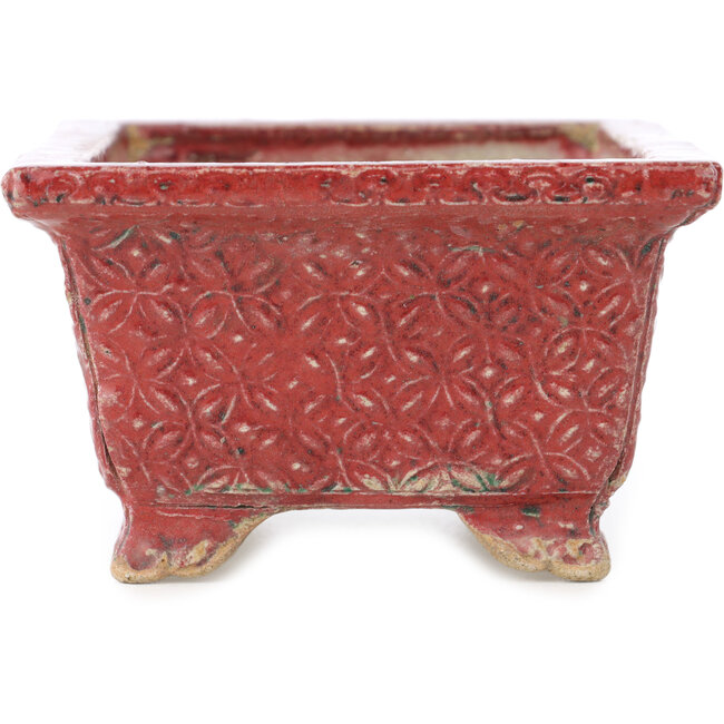 Pot à bonsaï rectangulaire rouge par Koto Chukan - 125 x 107 x 67 mm