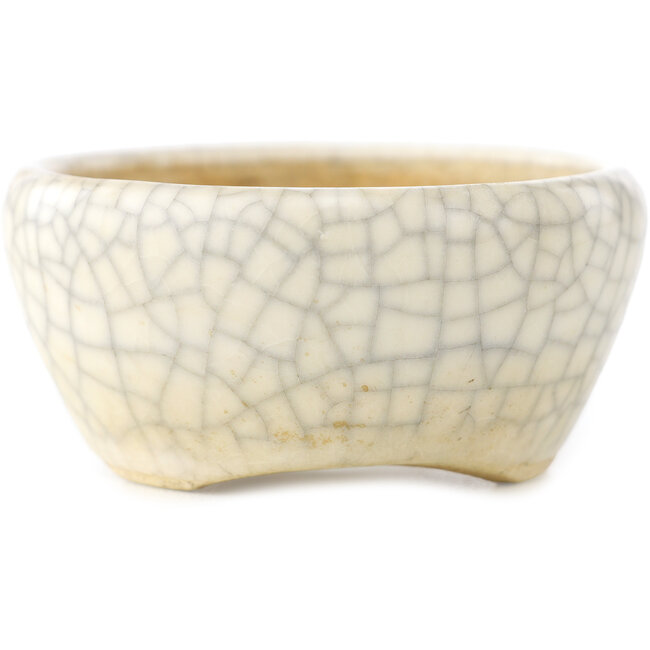 Runder weißer Craquelé-Bonsaitopf von Biko - 60 x 60 x 30 mm