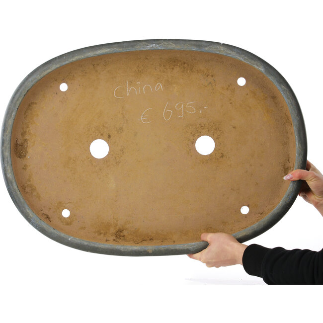 Oval blue bonsai pot - 670 x 480 x 70 mm