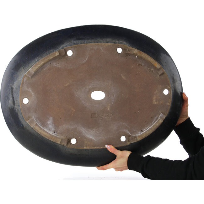 Oval dark blue bonsai pot by Haru Matsu - 700 x 540 x 135 mm