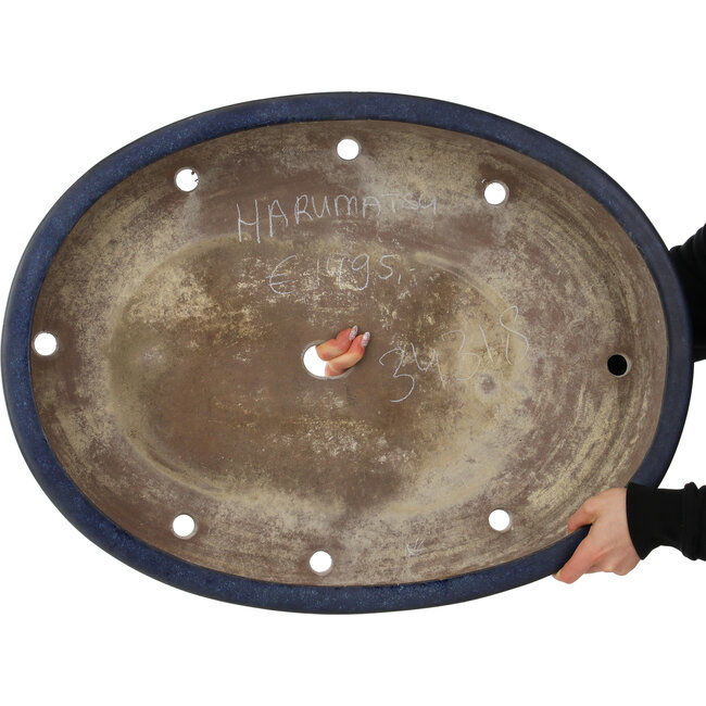Pot à bonsaï ovale bleu foncé par Haru Matsu - 710 x 530 x 145 mm