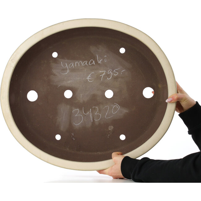 Pot à bonsaï ovale blanc cassé de Yamaaki - 535 x 460 x 115 mm