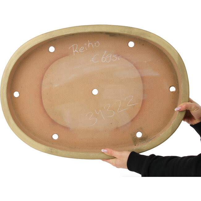 Oval beige bonsai pot by Reiho - 580 x 410 x 65 mm