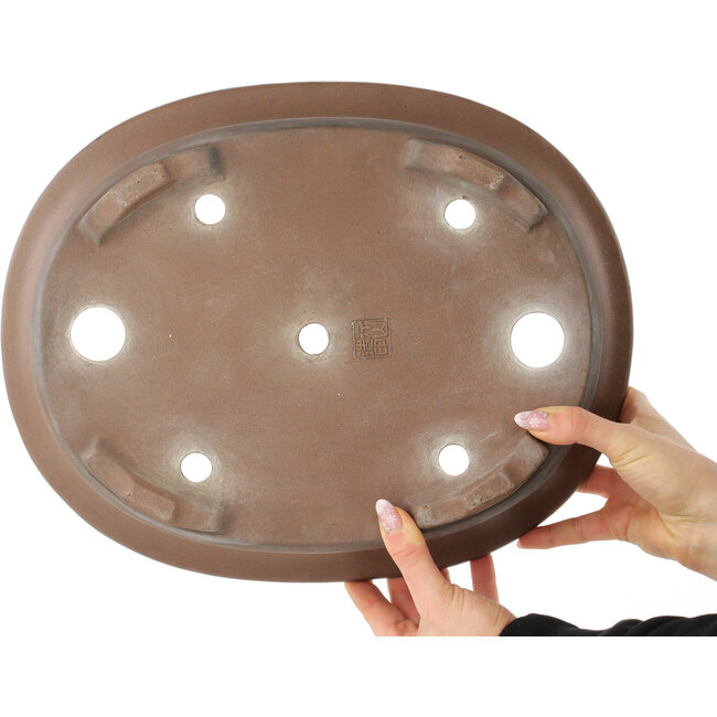 Pot à bonsaï ovale non émaillé de Gyouzan - 370 x 295 x 95 mm