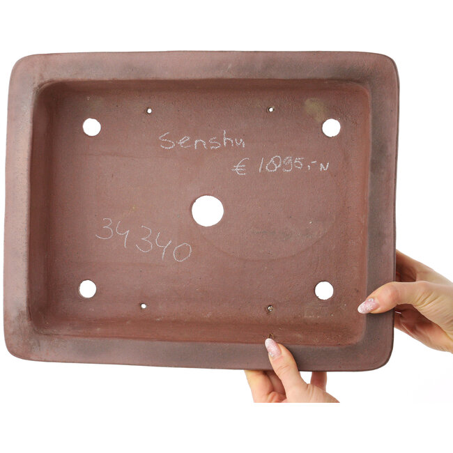 Rectangular unglazed bonsai pot by Sensyu - 370 x 298 x 95 mm