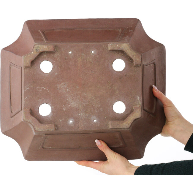 Pot à bonsaï carré non émaillé de Sensyu - 430 x 373 x 140 mm