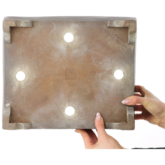 Maceta rectangular sin esmaltar para bonsái de Syu-zan - 345 x 292 x 112 mm