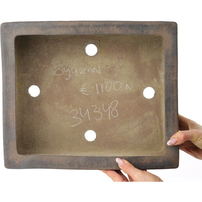 Maceta rectangular sin esmaltar para bonsái de Syu-zan - 345 x 292 x 112 mm