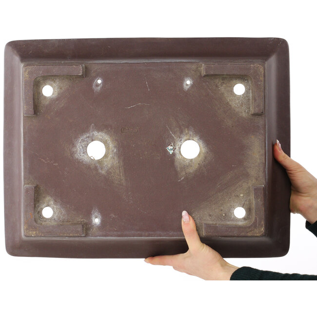Rectangular unglazed bonsai pot by Yamaaki - 495 x 382 x 115 mm