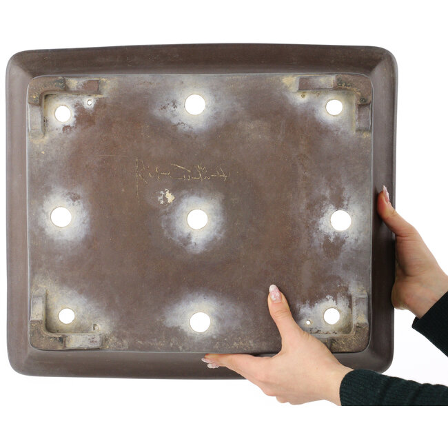 Maceta rectangular sin esmaltar para bonsái de Gyouzan - 450 x 390 x 130 mm