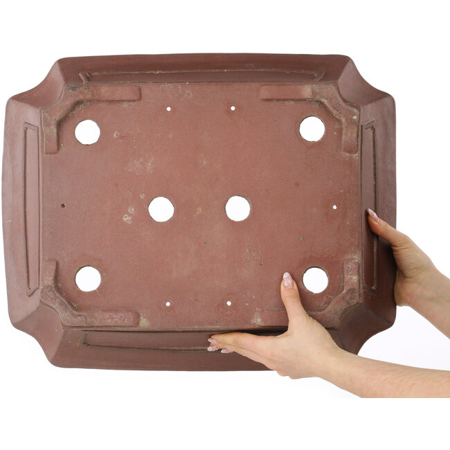 Rectangular unglazed bonsai pot by Sensyu - 505 x 410 x 130 mm