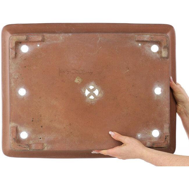 Rectangular unglazed bonsai pot by Gyouzan - 557 x 435 x 127 mm