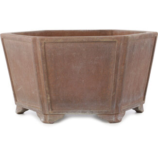 Keizan Pot à bonsaï hexagonal non émaillé de 350 mm par Keizan, Tokoname, Japon