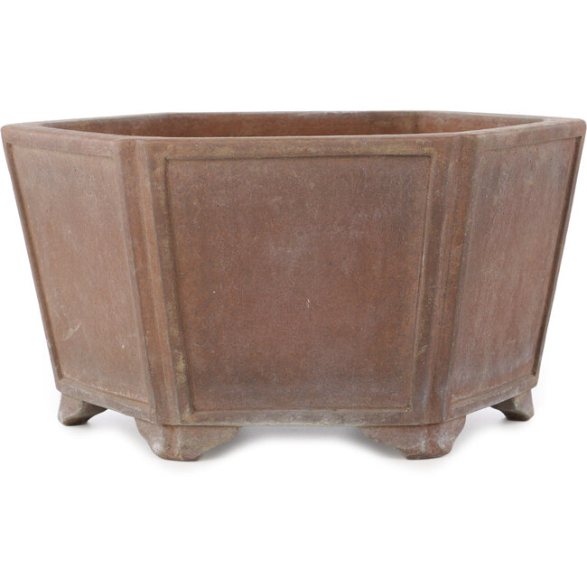 Pot à bonsaï hexagonal non émaillé de Keizan - 350 x 350 x 180 mm