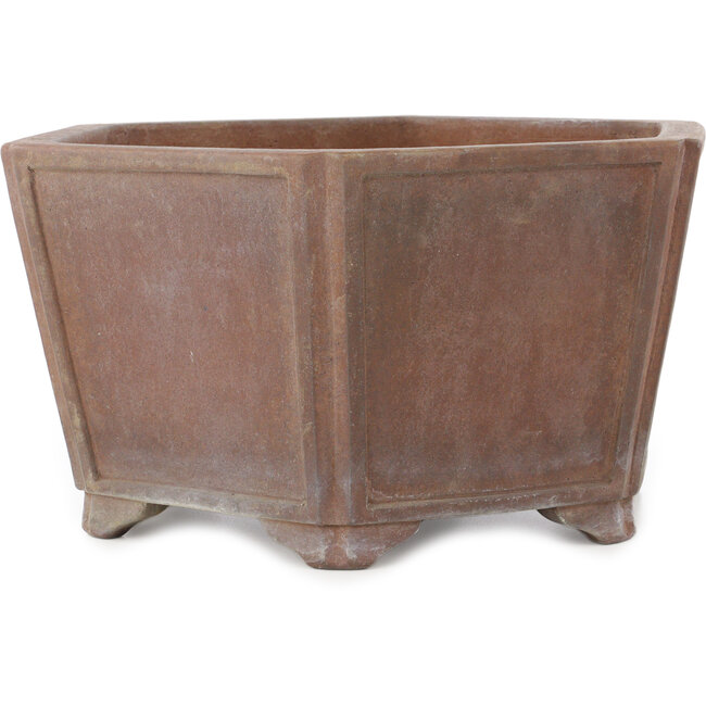 Pot à bonsaï hexagonal non émaillé de Keizan - 350 x 350 x 180 mm
