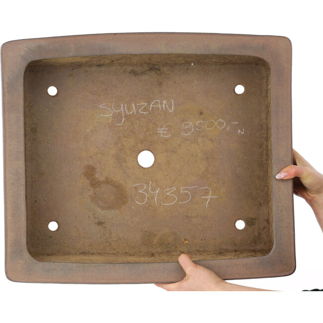 Rectangular unglazed bonsai pot by Syu-zan - 530 x 463 x 145 mm