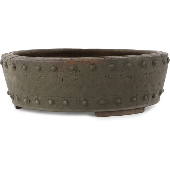Round unglazed bonsai pot by Yamaaki Koshosen (first generation) - 370 x 370 x 120 mm