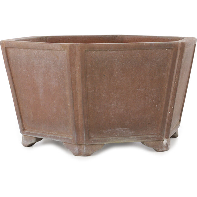 Hexagonal unglazed bonsai pot by Keizan - 350 x 350 x 180 mm