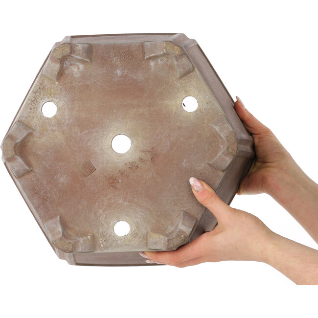 Zeshoekige ongeglazuurde bonsaipot van Keizan - 350 x 350 x 180 mm