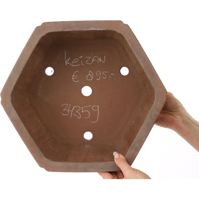 Hexagonal unglazed bonsai pot by Keizan - 350 x 350 x 180 mm