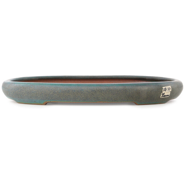 Oval turquoise bonsai pot by Reiho - 415 x 295 x 48 mm