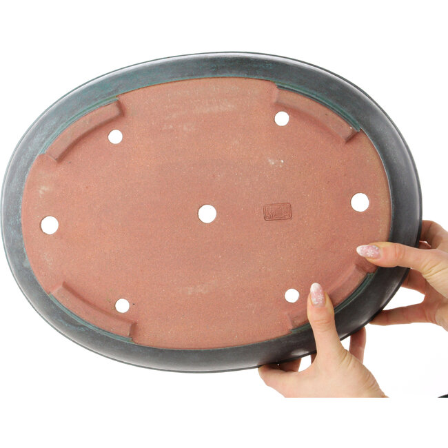 Pot à bonsaï ovale turquoise de Reiho - 380 x 290 x 88 mm