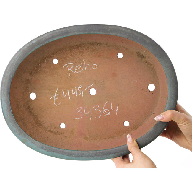 Pot à bonsaï ovale turquoise de Reiho - 380 x 290 x 88 mm
