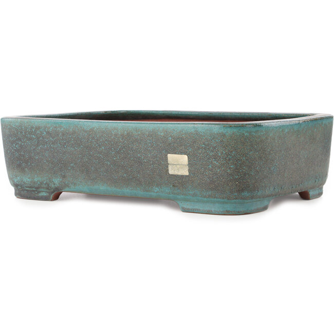 Pot à bonsaï rectangulaire turquoise de Reiho - 410 x 290 x 110 mm