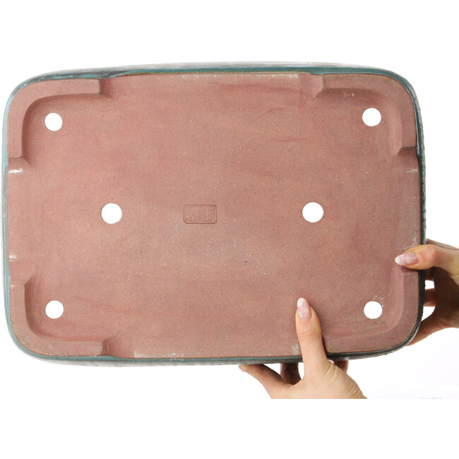 Maceta rectangular turquesa para bonsái de Reiho - 410 x 290 x 110 mm