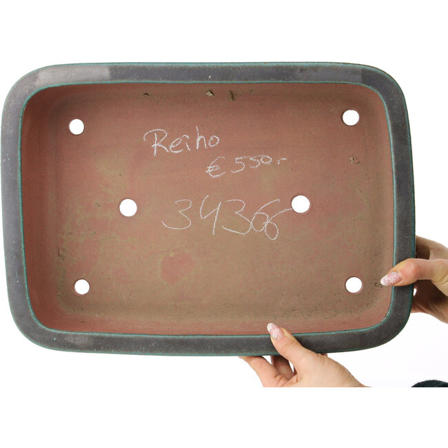 Maceta rectangular turquesa para bonsái de Reiho - 410 x 290 x 110 mm