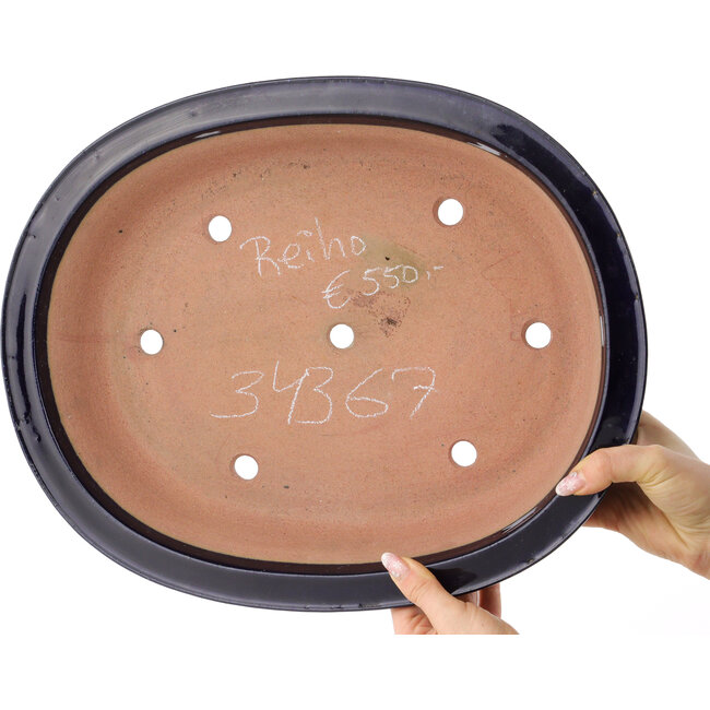 Maceta ovalada para bonsái de color azul oscuro de Reiho - 410 x 330 x 92 mm