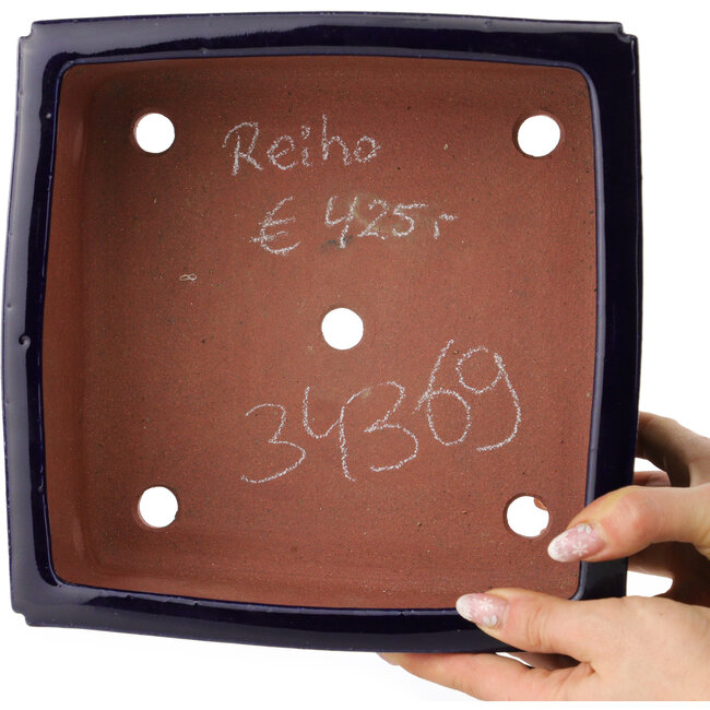 Vierkante donkerblauwe bonsaipot van Reiho - 235 x 235 x 115 mm