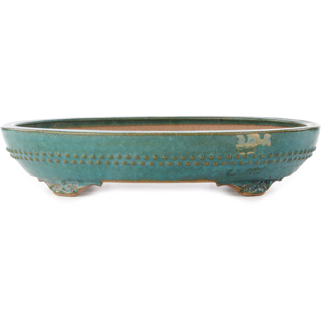 Vaso bonsai ovale color verde acqua di Reiho - 373 x 282 x 77 mm