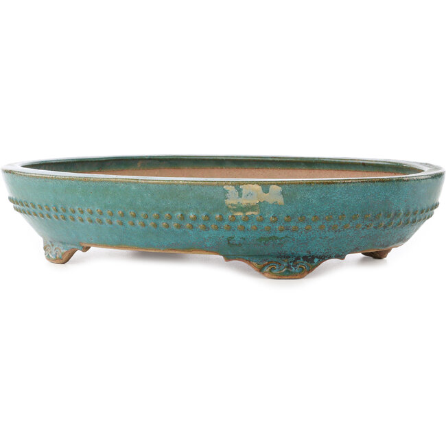 Oval teal bonsai pot by Reiho - 373 x 282 x 77 mm
