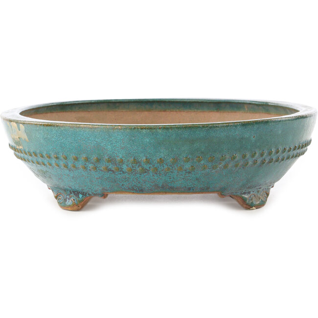 Pot à bonsaï ovale bleu sarcelle de Reiho - 373 x 282 x 77 mm