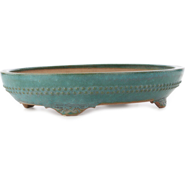 Oval teal bonsai pot by Reiho - 373 x 282 x 77 mm