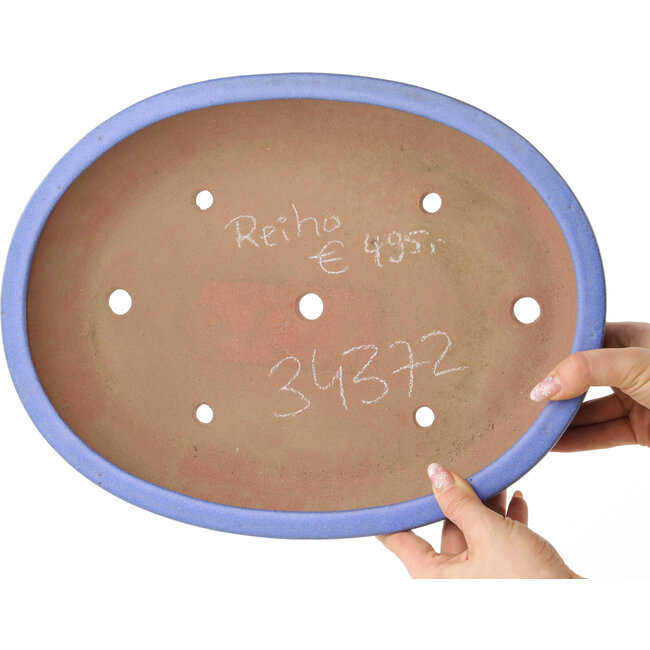 Pot à bonsaï ovale bleu de Reiho - 375 x 278 x 75 mm