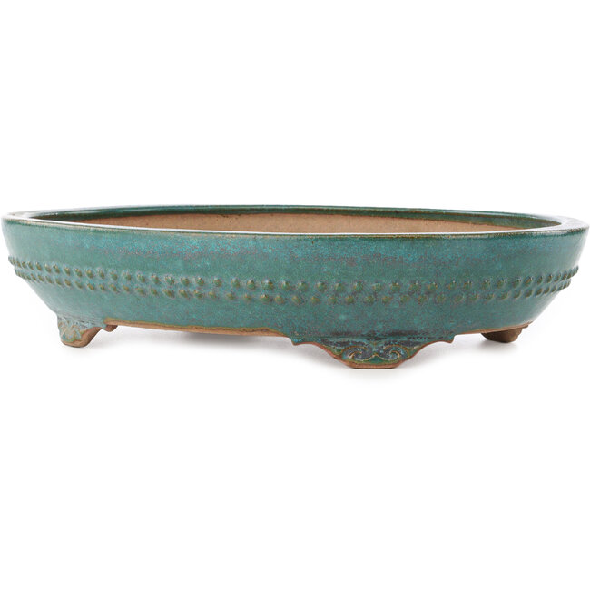Oval teal bonsai pot by Reiho - 373 x 282 x 77 mm