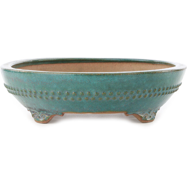 Vaso bonsai ovale color verde acqua di Reiho - 373 x 282 x 77 mm