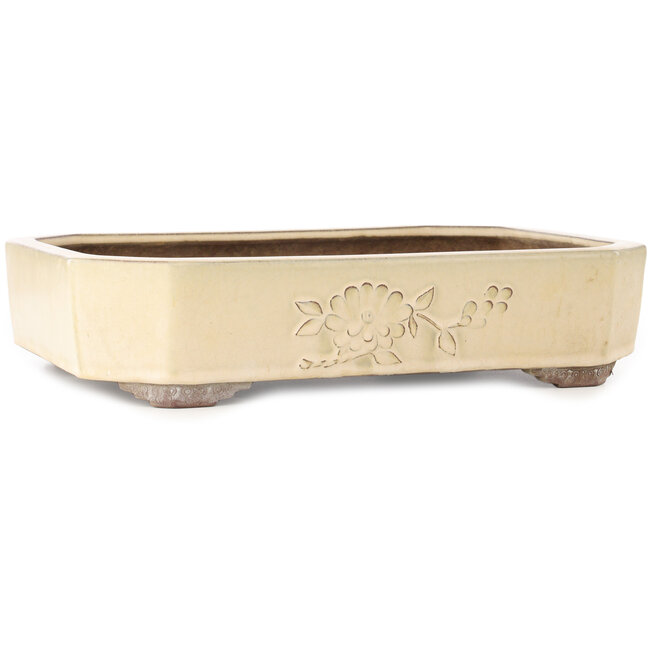 Vaso bonsai rettangolare bianco sporco di Yamaaki - 413 x 320 x 95 mm