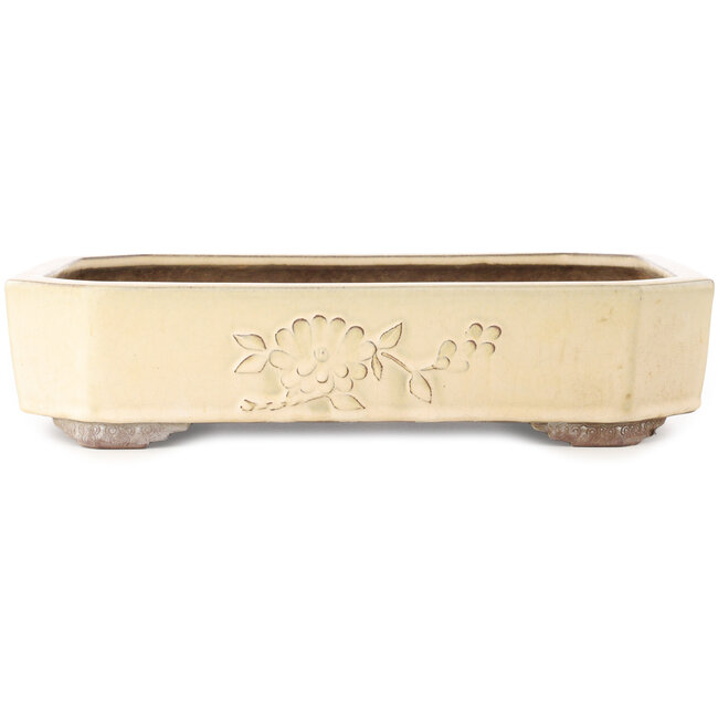 Rechthoekige gebroken witte bonsaipot van Yamaaki - 413 x 320 x 95 mm