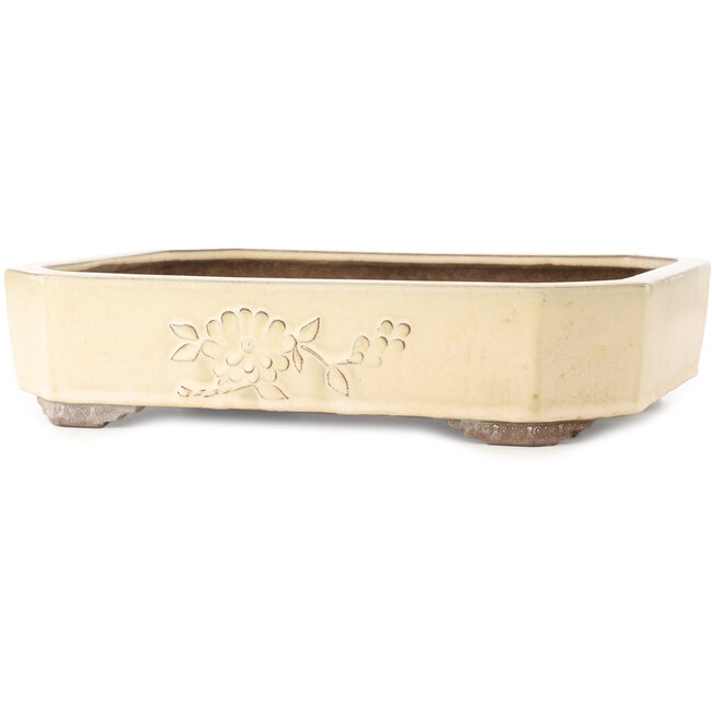 Pot à bonsaï rectangulaire blanc cassé de Yamaaki - 413 x 320 x 95 mm