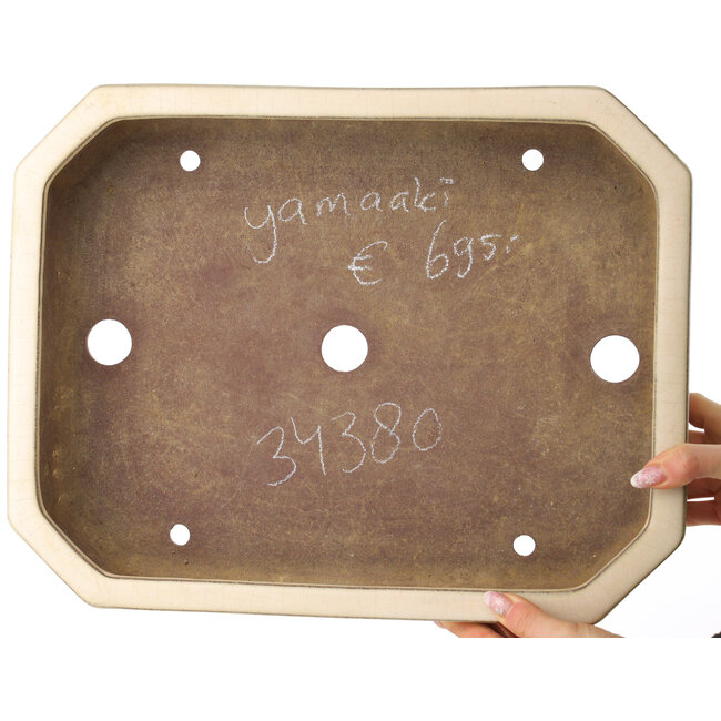 Maceta rectangular para bonsái en color blanco roto de Yamaaki - 413 x 320 x 95 mm
