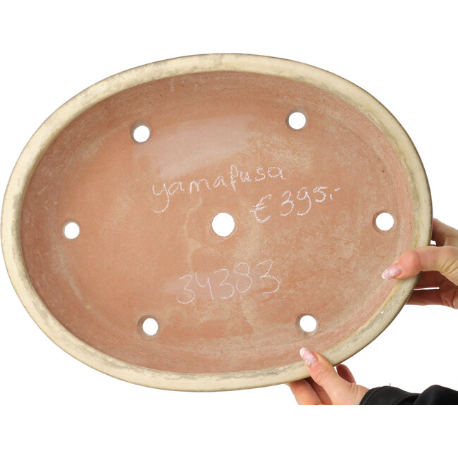 Oval off-white bonsai pot by Yamafusa - 410 x 315 x 85 mm