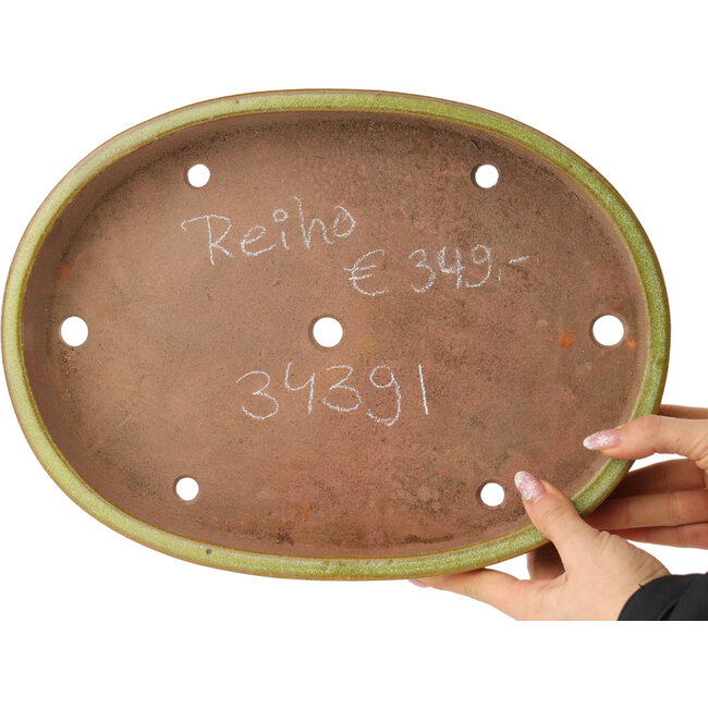 Oval brown bonsai pot by Reiho - 345 x 252 x 52 mm