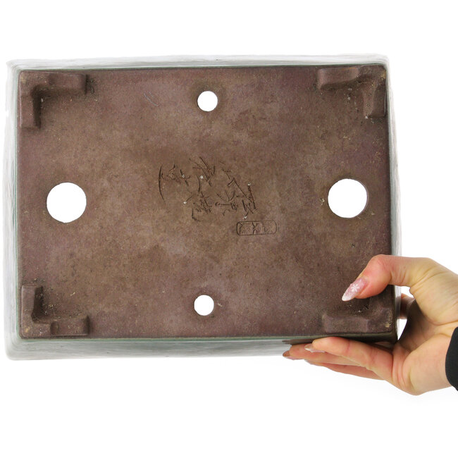 Pot à bonsaï rectangulaire vert de Yamaaki - 293 x 225 x 117 mm