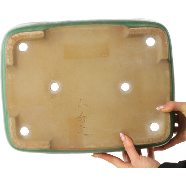Rectangular green bonsai pot by Yamafusa - 372 x 285 x 90 mm